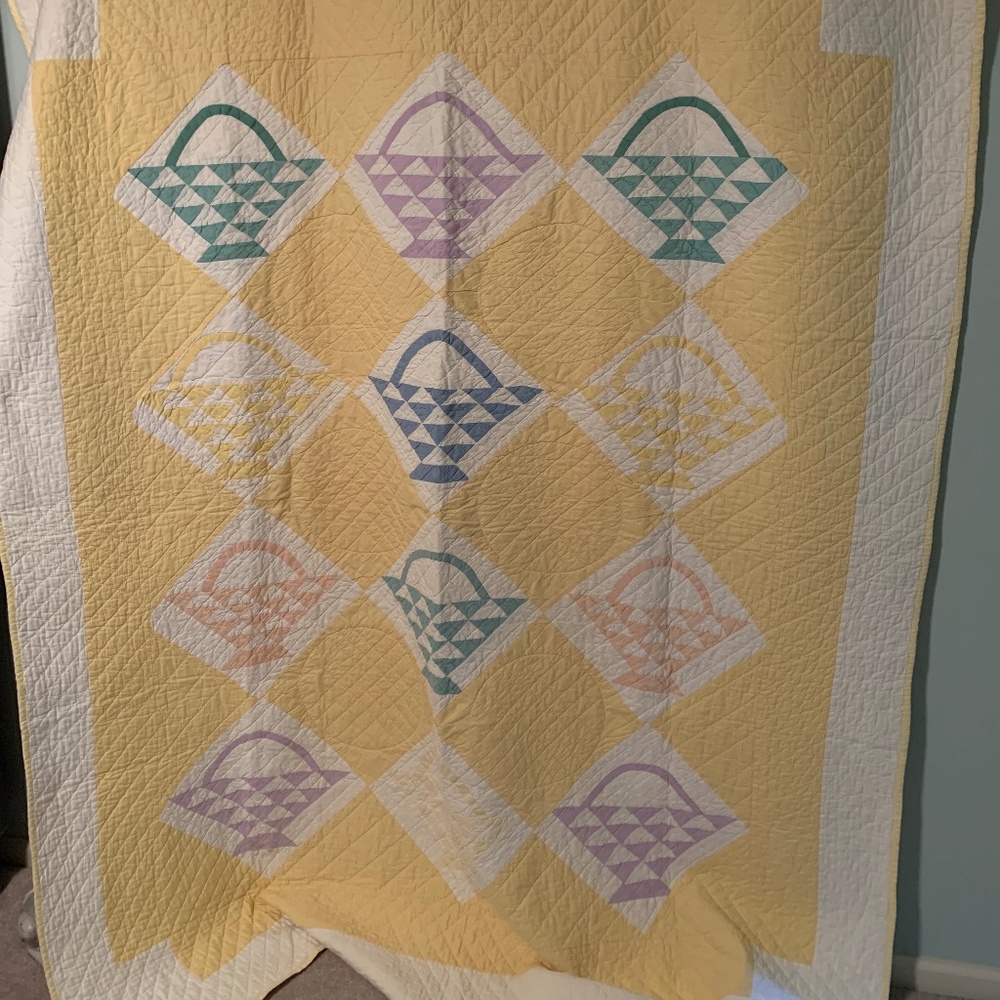 1900s Antique Basket Pattern Quilt